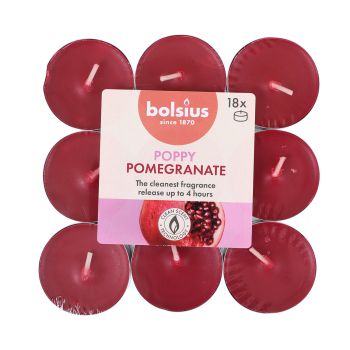BOLSIUS POPPY POMEGRANATE 4H žvakės - tabletės (18 vnt.)