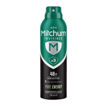 MITCHUM INVISIBLE MEN PURE ENERGY 48H purškiamasis antiperspirantas dezodorantas, 200 ml