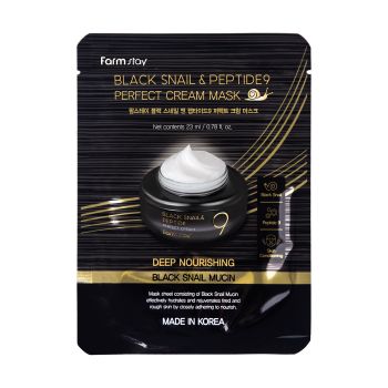 FARMSTAY BLACK SNAIL & PEPTIDE9 PERFECT CREAM veido kaukė, 23 ml