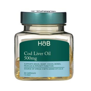 H&B menkių kepenų aliejus 500 mg, 30 kapsulių