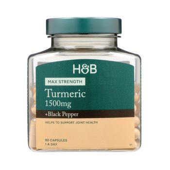 H&B MAX STRENGTH ciberžolė 1500 mg su juodaisiais pipirais, 90 kapsulių