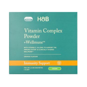 H&B vitaminų komplekso milteliai imuniteto palaikymui +Wellmune (30vnt. x 2.5 g)