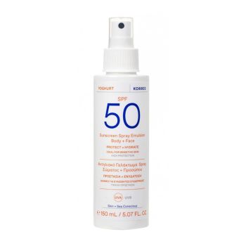 KORRES YOGHURT SPF50 purškiamoji kūno ir veido apsauginė emulsija nuo saulės, 150 ml