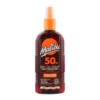 MALIBU SPF50 purškiamasis apsauginis vandeniui atsparus sausasis aliejus, 200 ml