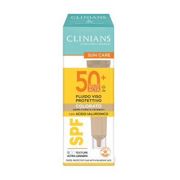 CLINIANS SUN CARE SPF50+ atspalvį suteikiantis, apsauginis veido fluidas, 40 ml