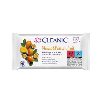 CLEANIC MANGO & PASSION FRUIT drėgnos servetėlės (15 vnt.)