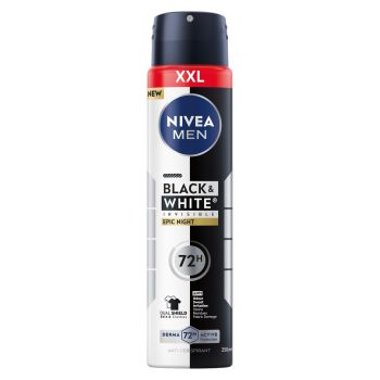NIVEA MEN BLACK & WHITE INVISIBLE EPIC NIGHT purškiamasis dezodorantas, 250 ml