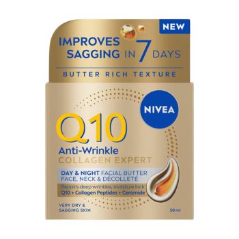 NIVEA Q10 COLLAGEN EXPERT BUTTER dieninis ir naktinis veido, kaklo ir dekoltė kremas, 50 ml