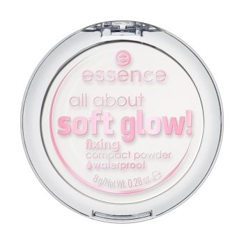 ESSENCE ALL ABOUT SOFT GLOW! vandeniui atspari fiksuojamoji kompaktinė pudra, 8 g
