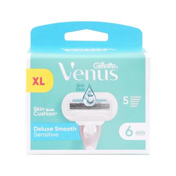 GILLETTE VENUS DELUXE SMOOTH SENSITIVE keičiamosios skustuvo galvutės (6 vnt.)
