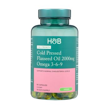 H&B HIGH STRENGTH linų sėmenų aliejus 2000 mg omega 3-6-9, 90 kapsulių