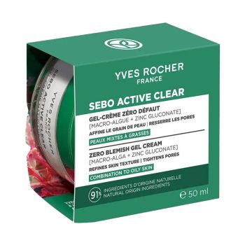 YVES ROCHER SEBO ACTIVE CLEAR ZERO BLEMISH veido želė kremas, 50 ml