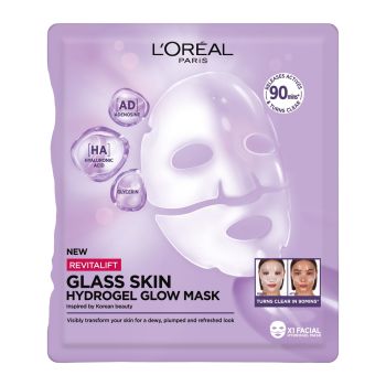 L'OREAL PARIS REVITALIFT GLASS SKIN hidrogelio veido kaukė, 25 g