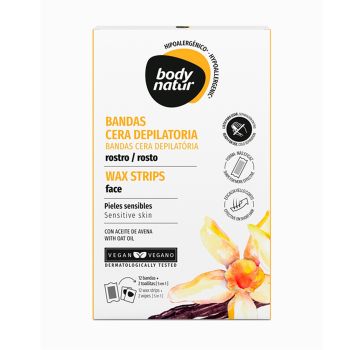BODY NATUR depiliacinės vaško veido juostelės jautriai odai (12 vnt.)