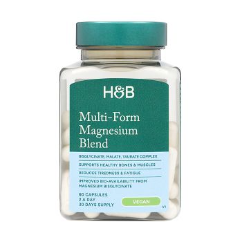 H&B įvairių formų magnio mišinys: bisglicinato, malato ir taurato kompleksas, 60 kapsulių