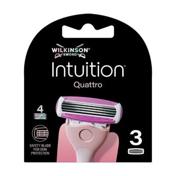 WILKINSON SWORD INTUITION QUATTRO moterų skustuvo keičiamosios galvutės (3 vnt.)