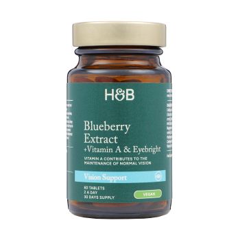 H&B mėlynių ekstraktas su vitaminu A ir akišveite regėjimui, 60 tablečių