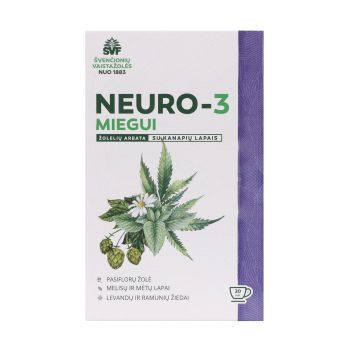 ŠVENČIONĖLIŲ VAISTAŽOLĖS NEURO 3 žolelių arbata miegui, 20 pakelių