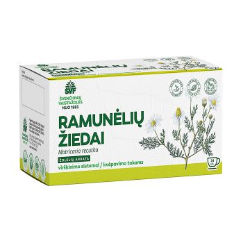 ŠVENČIONIŲ VAISTAŽOLĖS RAMUNĖLIŲ ŽIEDAI žolelių arbata virškinimo, kvėpavimo takams, 24 pa