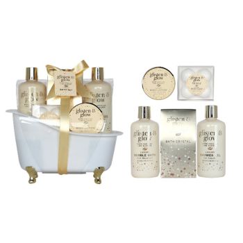 GLOSS! GLISTEN & GLOW WARM VANILLA & LIME BLOSSOM vonios kosmetikos rinkinys