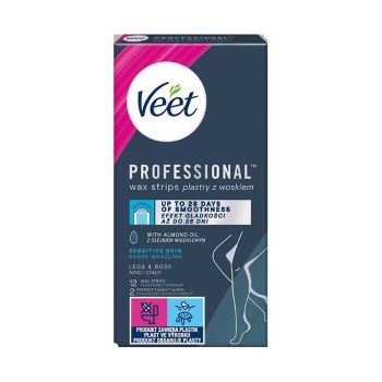 VEET EASY-GEL SENSITIVE SKIN depiliacinės kūno ir kojų vaško juostelės (12 vnt.)