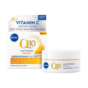 NIVEA Q10 ENERGY skaistumą atkuriantis dieninis kremas nuo raukšlių su SPF15, 50 ml