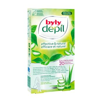 BYLY EFFECTIVE & NATURAL MINT & GREEN TEA kūno depiliacinės juostelės (20 vnt.)
