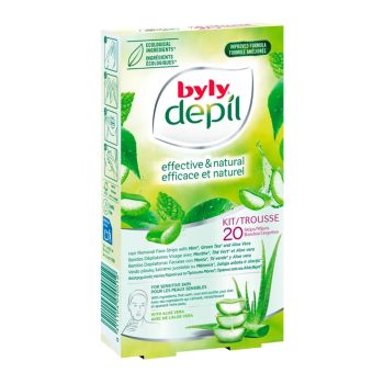 BYLY EFFECTIVE & NATURAL MINT & GREEN TEA veido depiliacinės juostelės (20 vnt.)