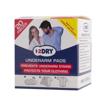 1 - 2 DRY OFF WHITE vienkartiniai pažastų įklotai M - dydis (20 vnt.)