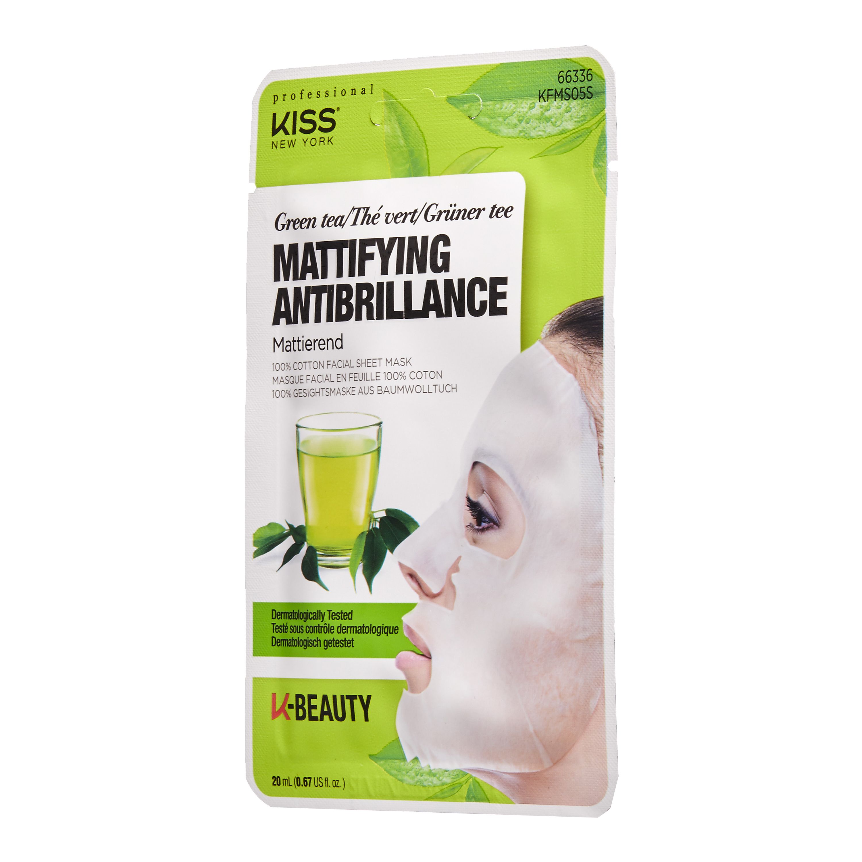 KISS MATTIFYING ANTIBRILLANCE GREEN TEA veido kaukė 20 ml