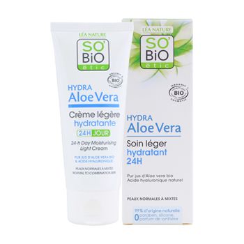 SO'BIO ETIC HYDRA ALOE VERA 24H MOISTURIZING LIGHT kremas 50 ml