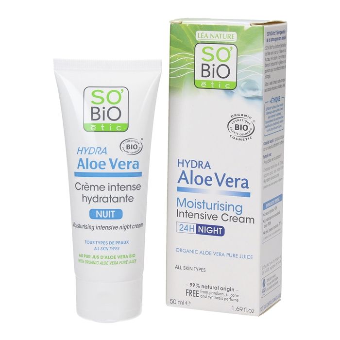 SO'BIO ETIC HYDRA ALOE VERA 24H MOISTURIZING INTENSIVE naktinis kremas 50 ml