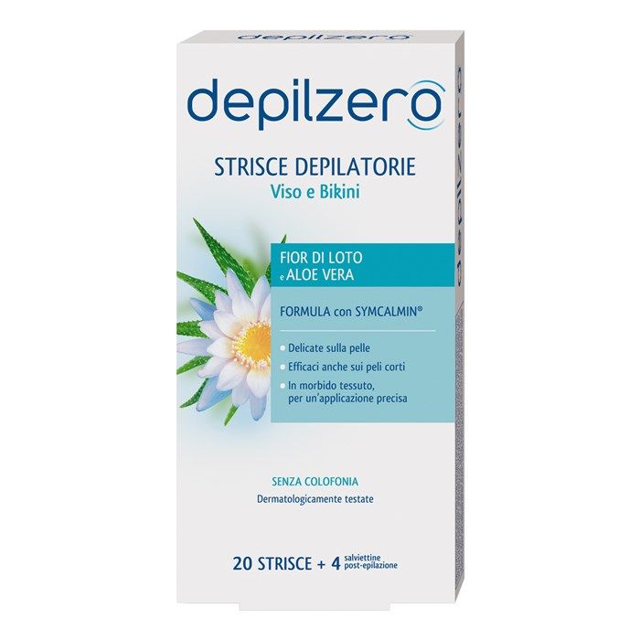 DEPILZERO FIOR DI LOTO E ALOE VERA veido ir bikini srities depiliacinės juostelės (20 vnt.)