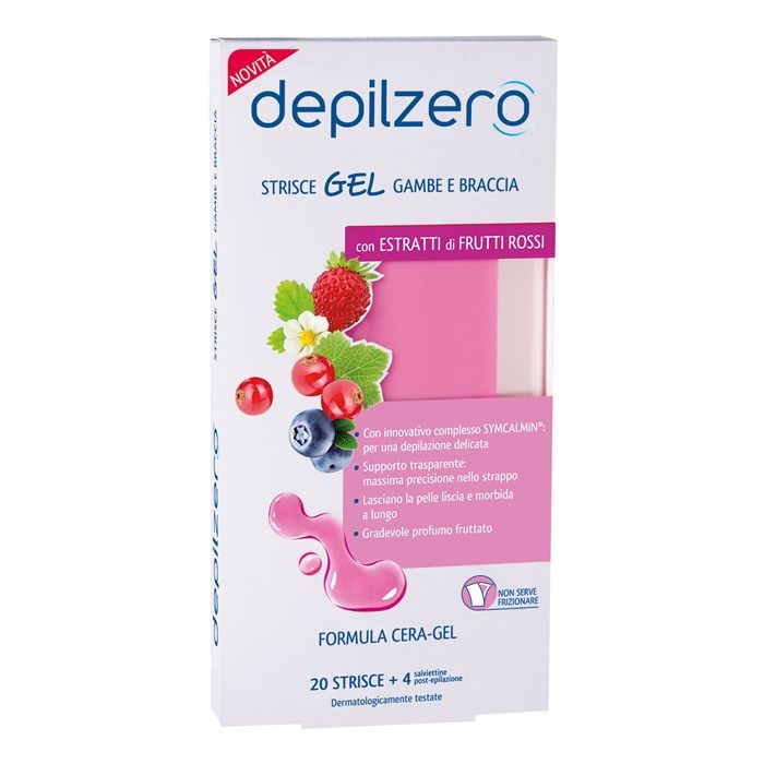 DEPILZERO ESTRATTI DI FRUTTI ROSSI kojų ir rankų depiliacinės juostelės (20 vnt.)