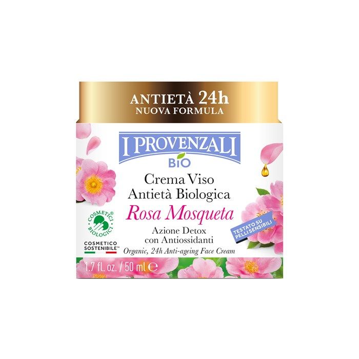 I PROVENZALI ROSA MOSQUETA ORGANIC, 24H ANTI-AGEING veido kremas, 50 ml