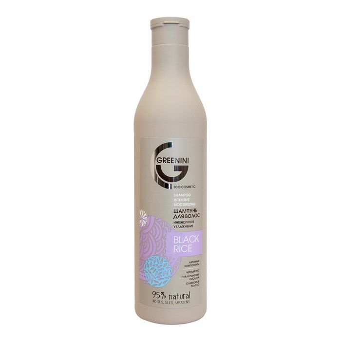 GREENINI BLACK RICE INTENSIVE MOISTURIZING plaukų šampūnas, 500 ml