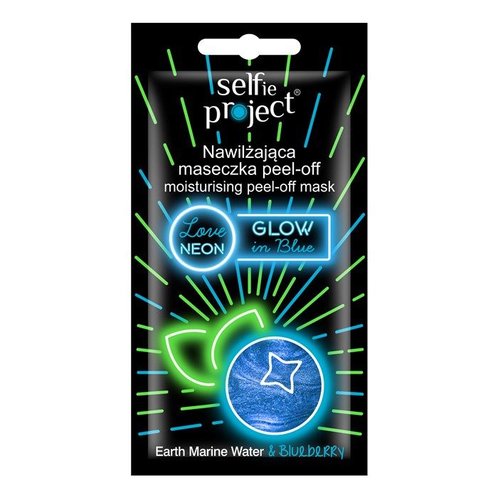 SELFIE PROJECT LOVE NEON GLOW IN BLUE nulupamoji veido kaukė
