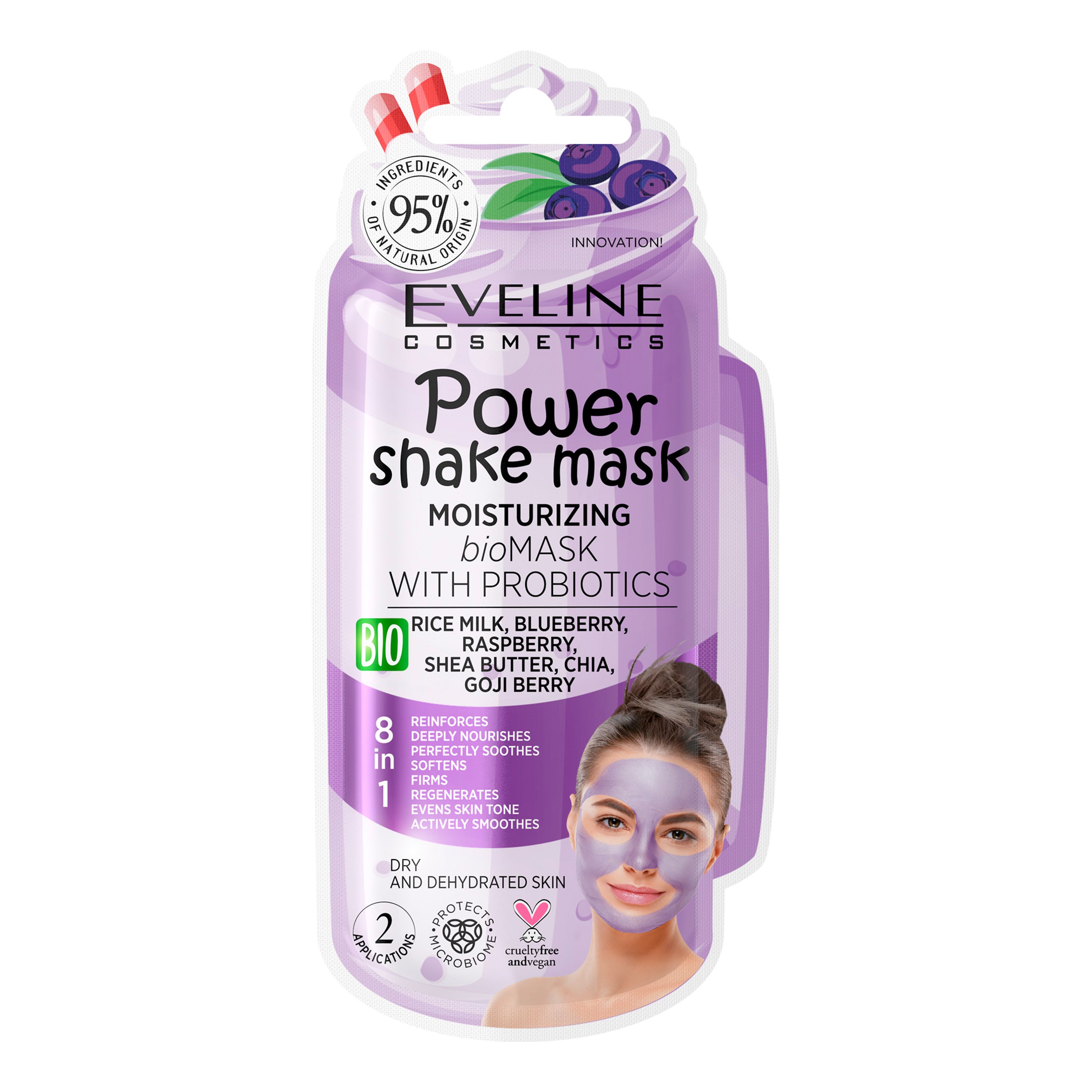 EVELINE POWER SHAKE MOISTURIZING BIO veido kaukė