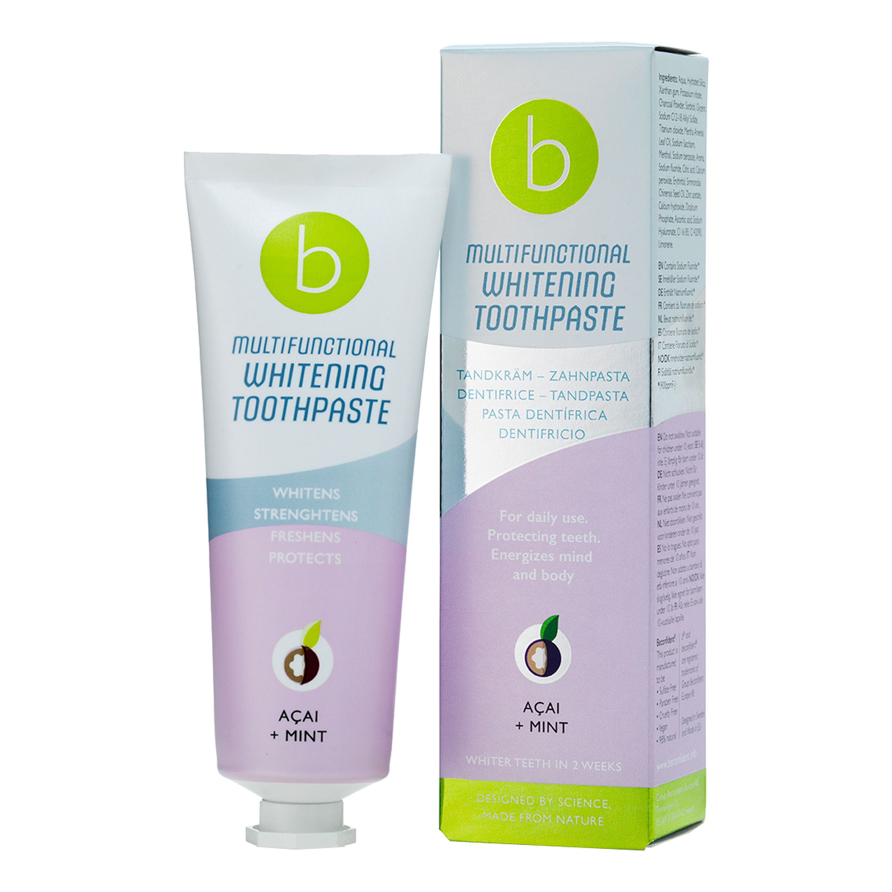 BECONFIDENT MULTIFUNCTIONAL WHITENING ACAI + MINT dantų pasta