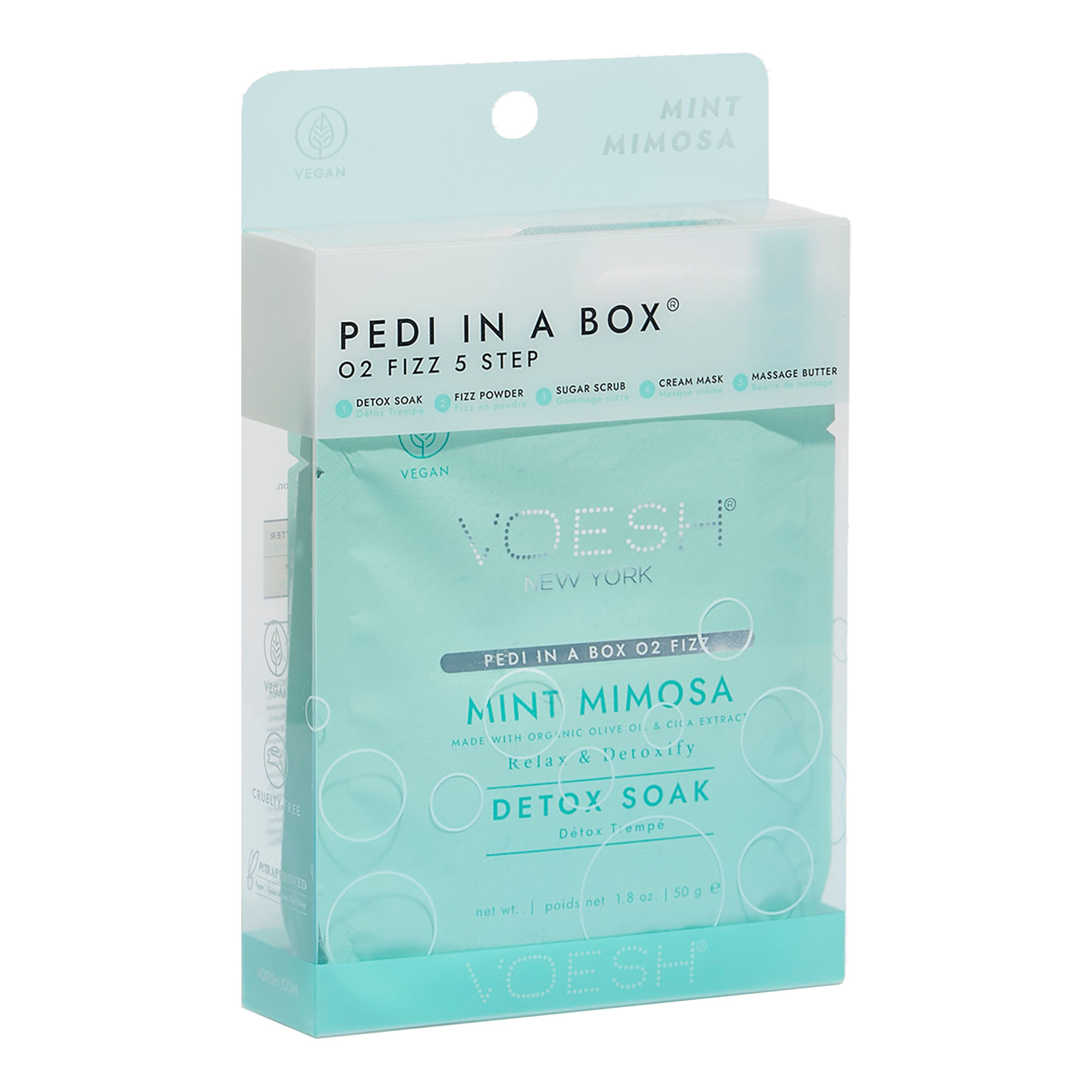 PEDI IN A BOX 02 FIZZ 5 STEP VOESH MINT MIMOSA pedikiūro priemonių rinkinys