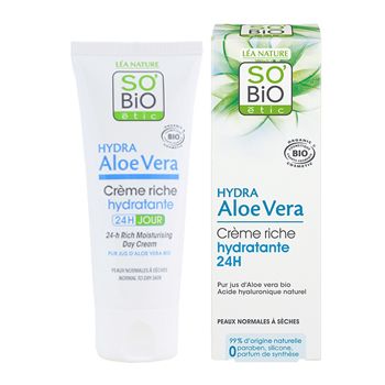SO'BIO ETIC HYDRA ALOE VERA 24H MOISTURIZING RICH kremas 50 ml